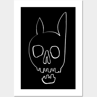 Hand-drawn white skull with ears Posters and Art